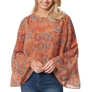 Jessica Simpson Monique Ruched Trumpet-Sleeve Adobe Brown XS